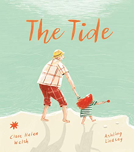 Book cover: grandfather and child walk on a sandy beach.