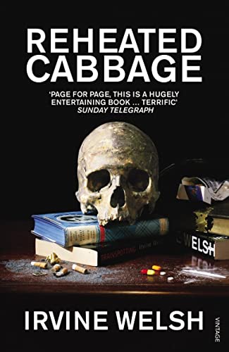 Book cover: skull resting on books, cigarettes, pills scattered around.