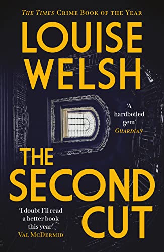 Book cover for The Second Cut by Louise Welsh featuring a dark staircase background.