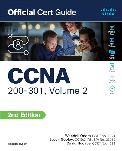 CCNA 200-301 study guide cover with diverse people using laptops.
