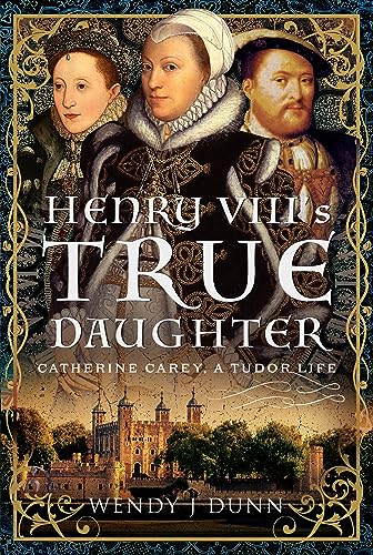 Book cover featuring portraits of three Tudor-era figures above a castle at sunset.