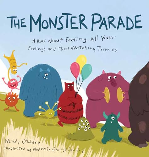Book cover: colorful cartoon monsters with balloons and grass.