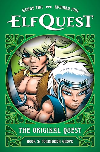 Cover art for ElfQuest Book 2 showing two elf characters within a green circular frame.