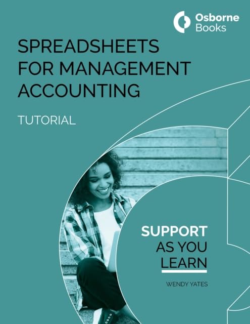 Book cover: "Spreadsheets for Management Accounting Tutorial" with a woman using a laptop.