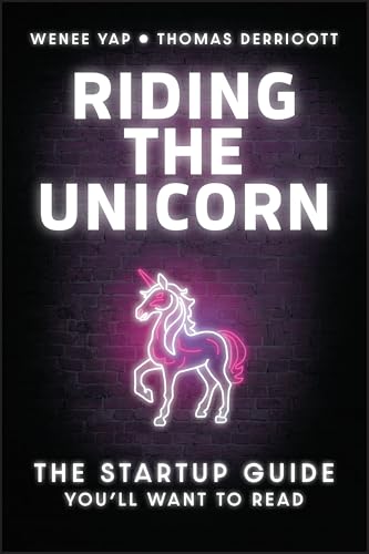 Book cover: “Riding the Unicorn” with a glowing neon unicorn illustration.