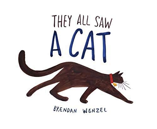 Book cover: illustrated dark cat with red collar, title "They All Saw A Cat".