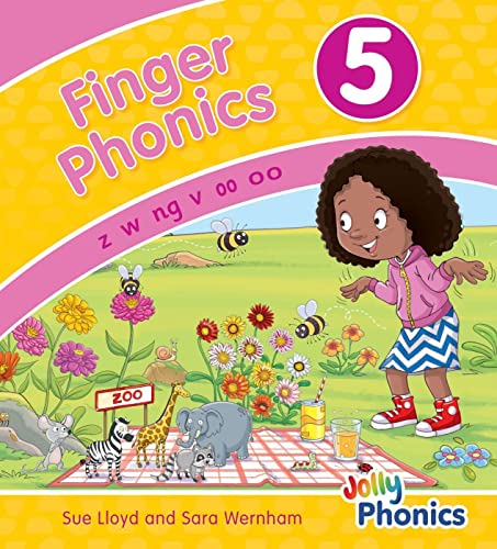 Colourful children's book with phonics illustrations and precursive text for early reading skills practice.