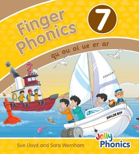 Finger Phonics Book 7 cover with boats, children, and phonics sounds.