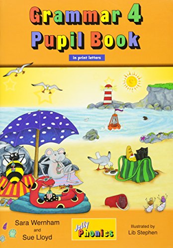 Grammar 4 Pupil Book cover featuring a beach scene with cartoon animals and lighthouse.