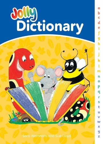 Children’s dictionary cover with cartoon animals reading amongst colorful foliage.