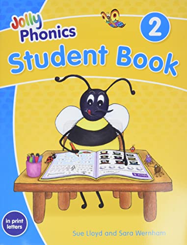 Jolly Phonics Student Book 2 cover featuring a cartoon bee writing in a workbook.