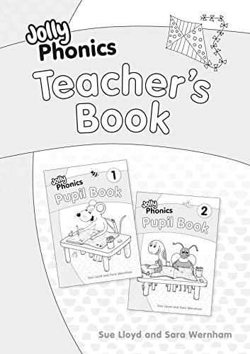 Cover of the Jolly Phonics Teacher's Book showing two pupil books with cartoon characters.