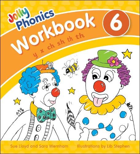 Jolly Phonics Workbook 6 cover with clowns, a bee, and lettering.