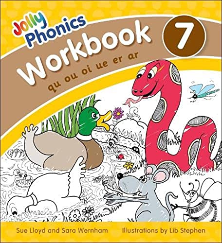 Jolly Phonics Workbook 7 cover featuring a duck, a snake, and a mouse.