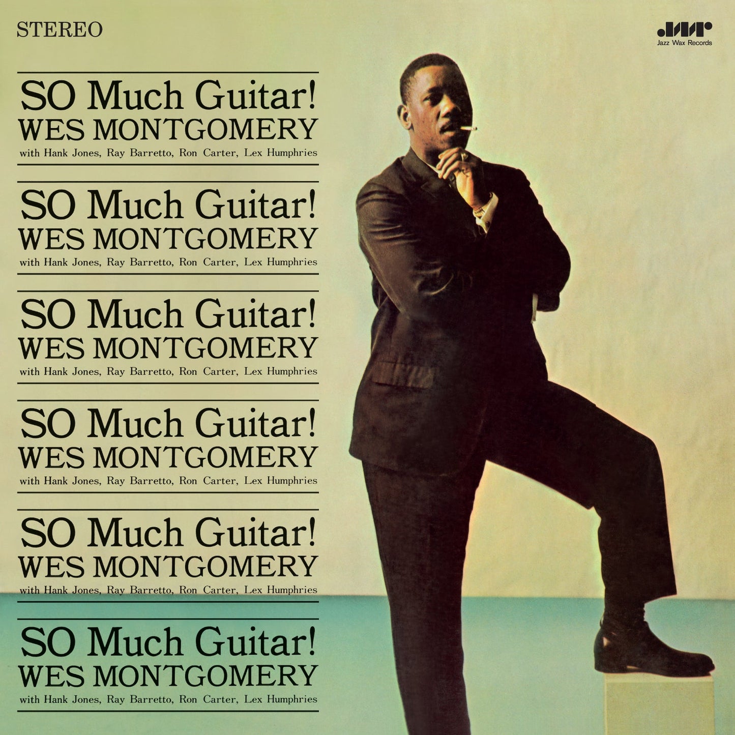 Album cover featuring Wes Montgomery standing in a suit with repeated text on left.