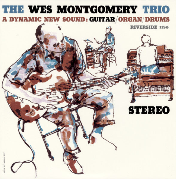 Album cover for Wes Montgomery Trio’s “A Dynamic New Sound,” illustrated style.