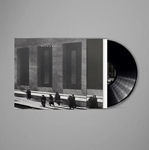 Black vinyl record with album cover depicting a grayscale architectural scene.