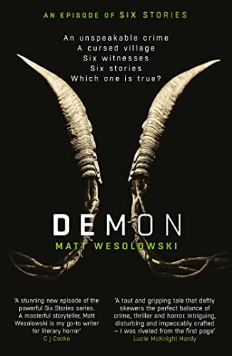 Book cover: “Demon” by Matt Wesolowski, featuring long, curved horns.