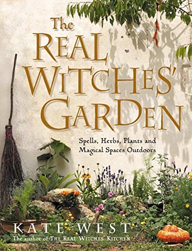 Book cover: "The Real Witches' Garden" with a broom and plants.