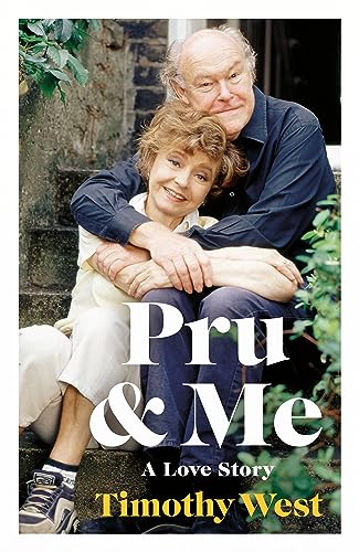 Prunella Scales and Timothy West smiling, book cover with title "Pru & Me".