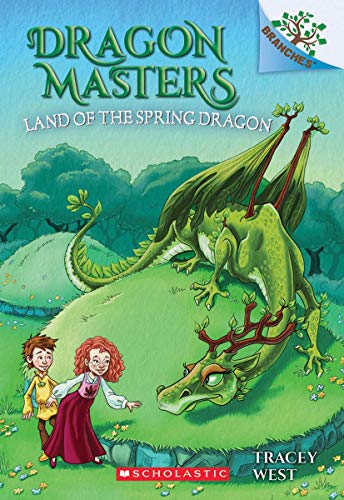 Book cover: green dragon, two children, and rolling green hills.