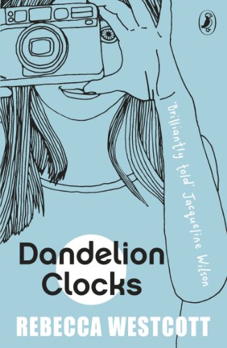 Book cover illustration of a girl holding a camera to her face, light blue background.
