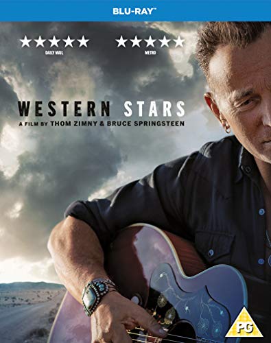 Bruce Springsteen holding a guitar on the "Western Stars" Blu-ray cover.