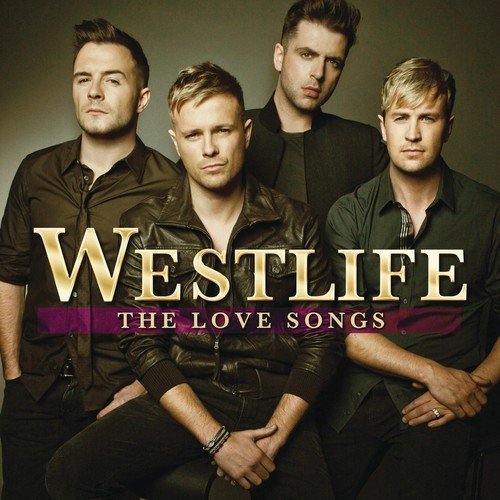 Westlife album cover, four men in dark clothing, gold text.