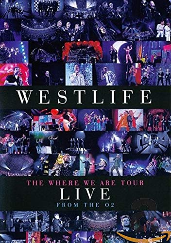 Westlife concert DVD cover with collage of stage performances and band members.