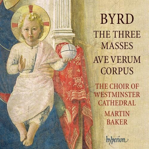 CD cover featuring Renaissance painting of Christ child and text: "Byrd - The Three Masses.