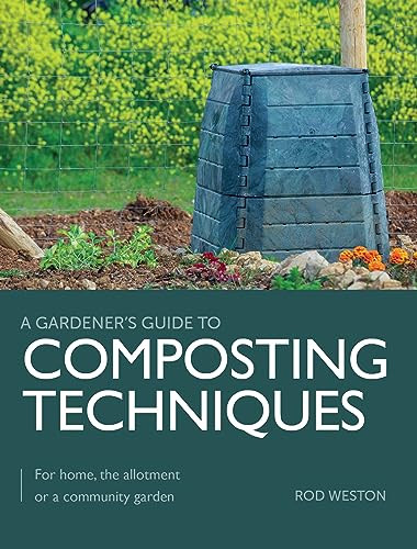 Book cover: “Composting Techniques” with a dark blue composter in a garden.