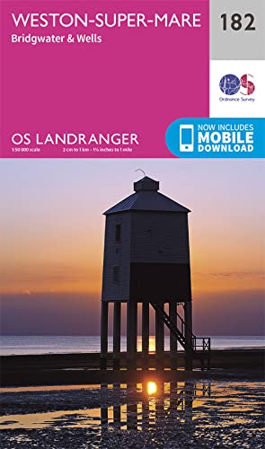 Ordnance Survey Landranger map 182 cover, featuring a coastal wooden tower.