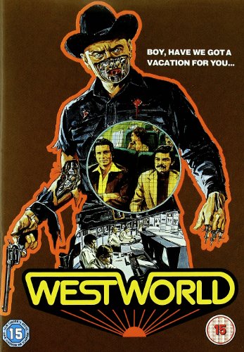 Westworld" DVD cover featuring a robotic gunslinger and futuristic scenes.