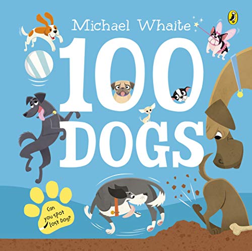 Book cover with colorful illustrations of many different dogs and a ball.