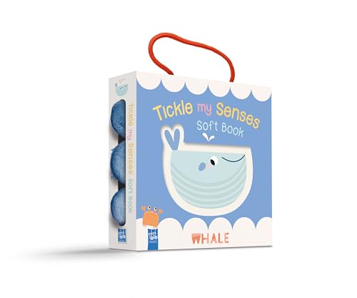 Blue whale-themed soft book in a box with a red carrying loop.
