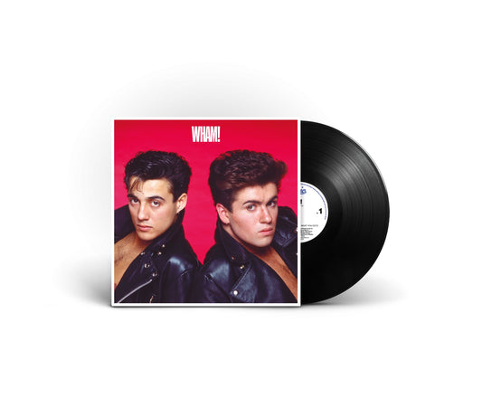 Wham! album cover and black vinyl record on a white background.
