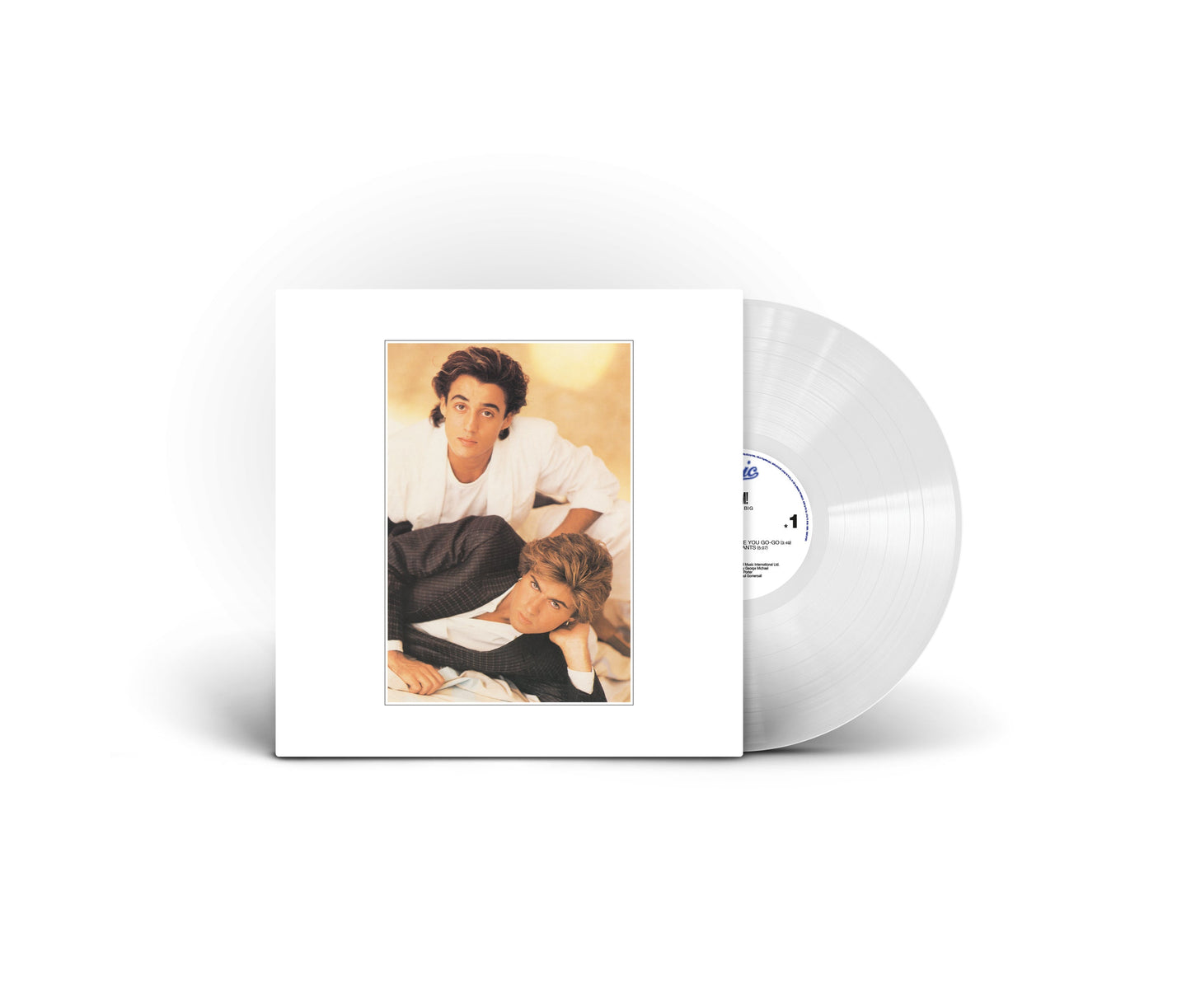 Wham! "Make It Big" white vinyl record with album cover featuring two men.