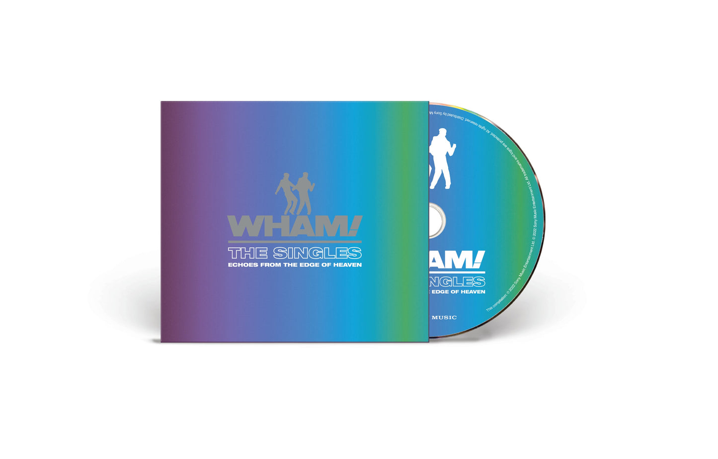 Wham! “The Singles” CD cover with duo silhouette and colorful design.