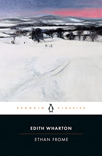 Book cover of Ethan Frome by Edith Wharton featuring a snowy landscape painting.