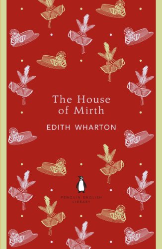 Red book cover with repeating hat illustrations, title “The House of Mirth”.