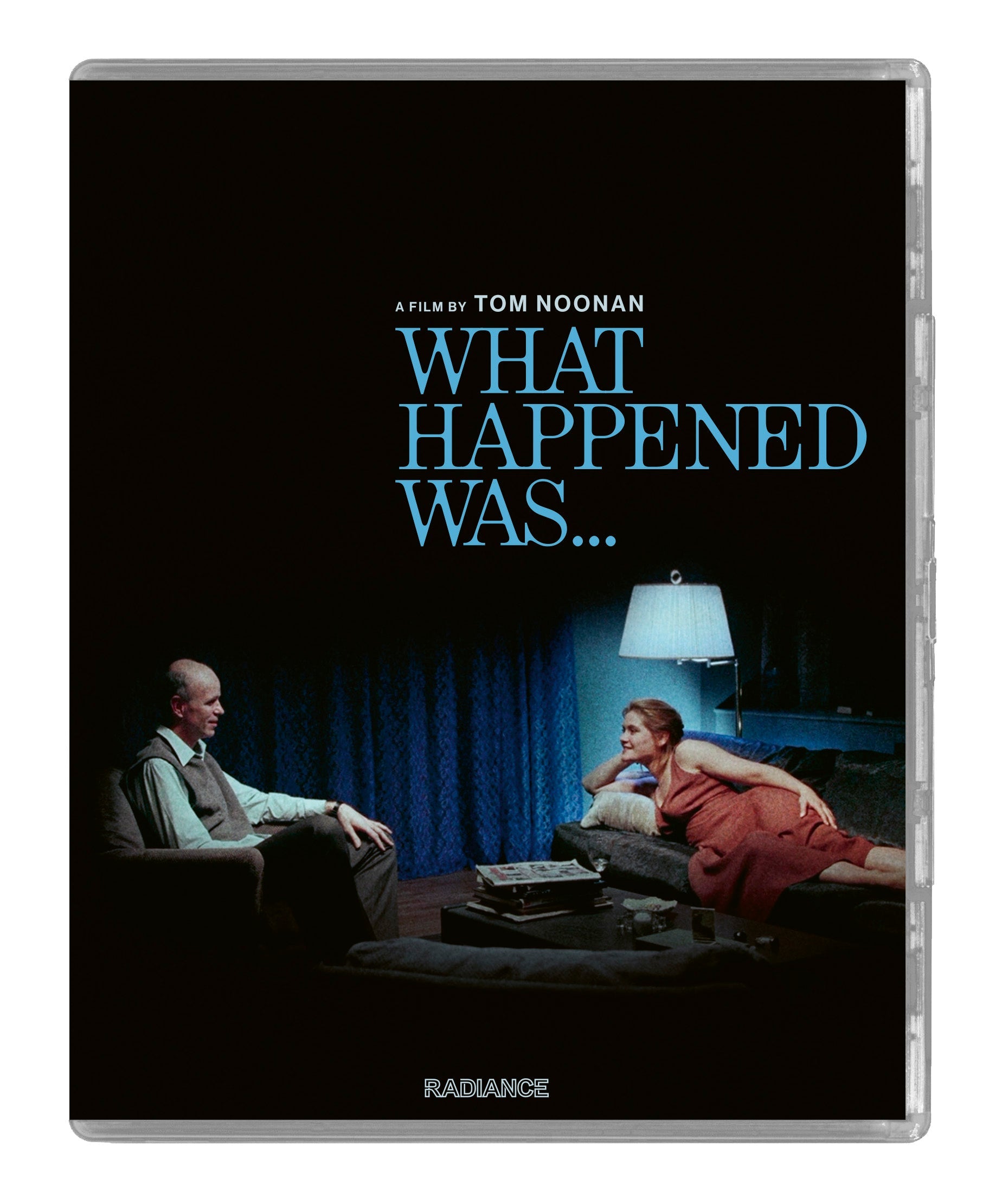 Blu-ray cover for “What Happened Was…”, showing a couple in a living room.