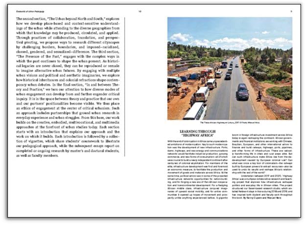 Book page with text and a photograph of a busy African highway.