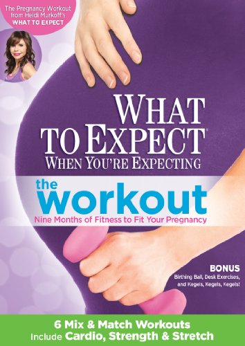 DVD cover featuring a pregnant woman holding a pink dumbbell against a purple background.