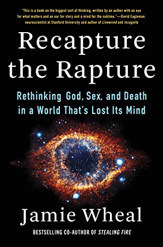 Book cover with white text and a colorful nebula image.