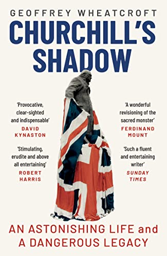Book cover: "Churchill's Shadow" with a draped Union Jack and portrait.