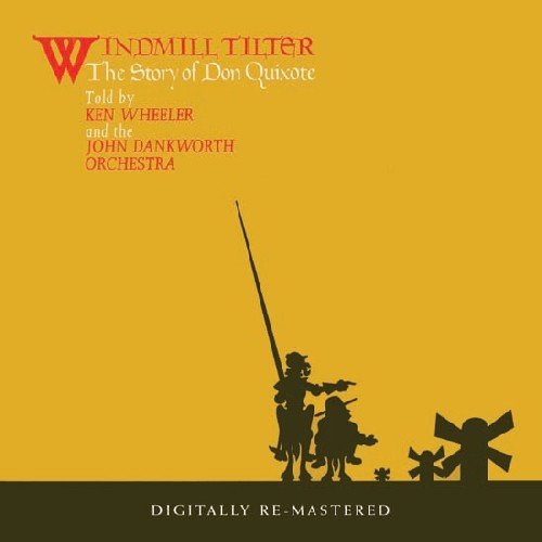 "Yellow CD cover with silhouette of Don Quixote tilting at a windmill."