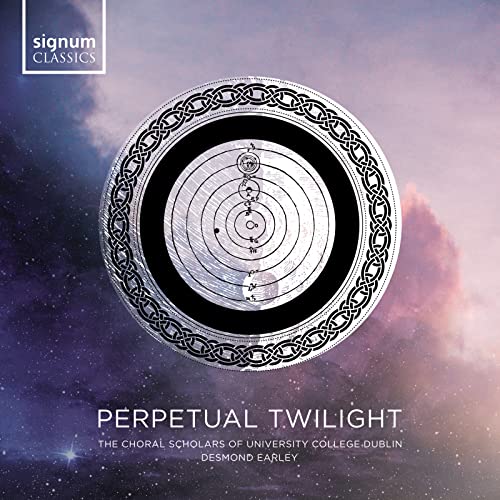 CD cover with a Celtic knot design against a twilight sky.