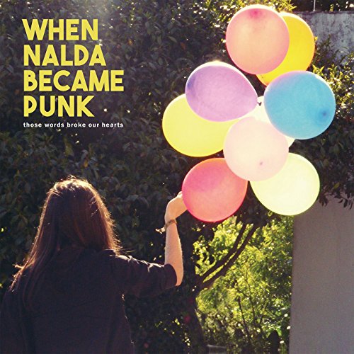 Album cover with text, balloons, and a person viewed from behind.