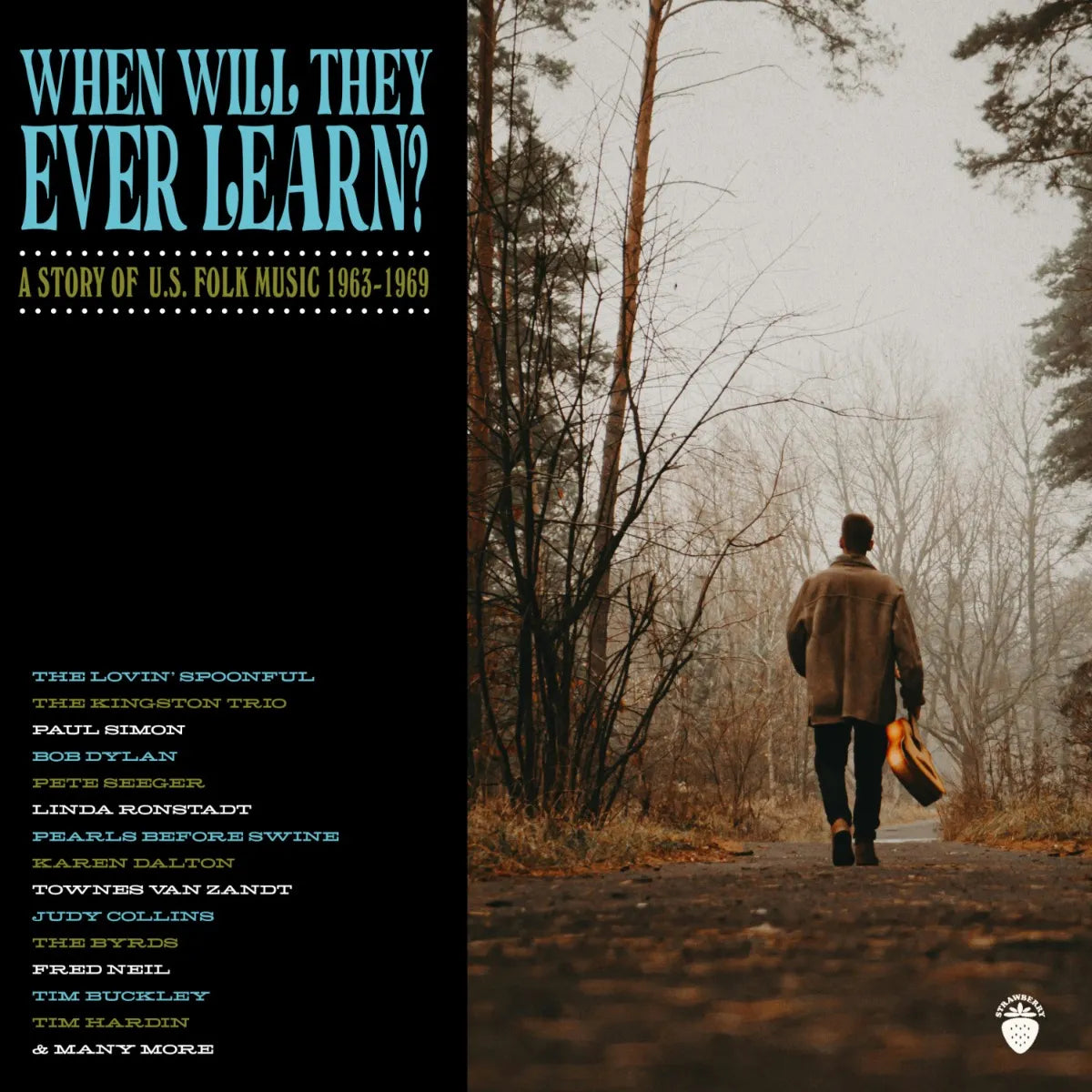 4CD box set cover: man walking away with guitar, folk music artists listed.