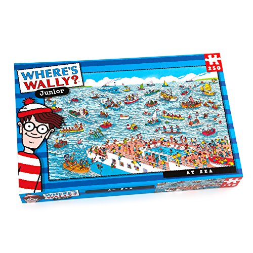 Where's Wally" 250-piece puzzle depicting a busy seaside scene.